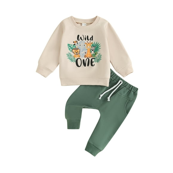 Gupgi Baby Boy One Birthday Outfits, Infant Long Sleeve Crew Neck Animal Print Sweatshirt Sweatpants 2Pcs Fall Winter Clothes