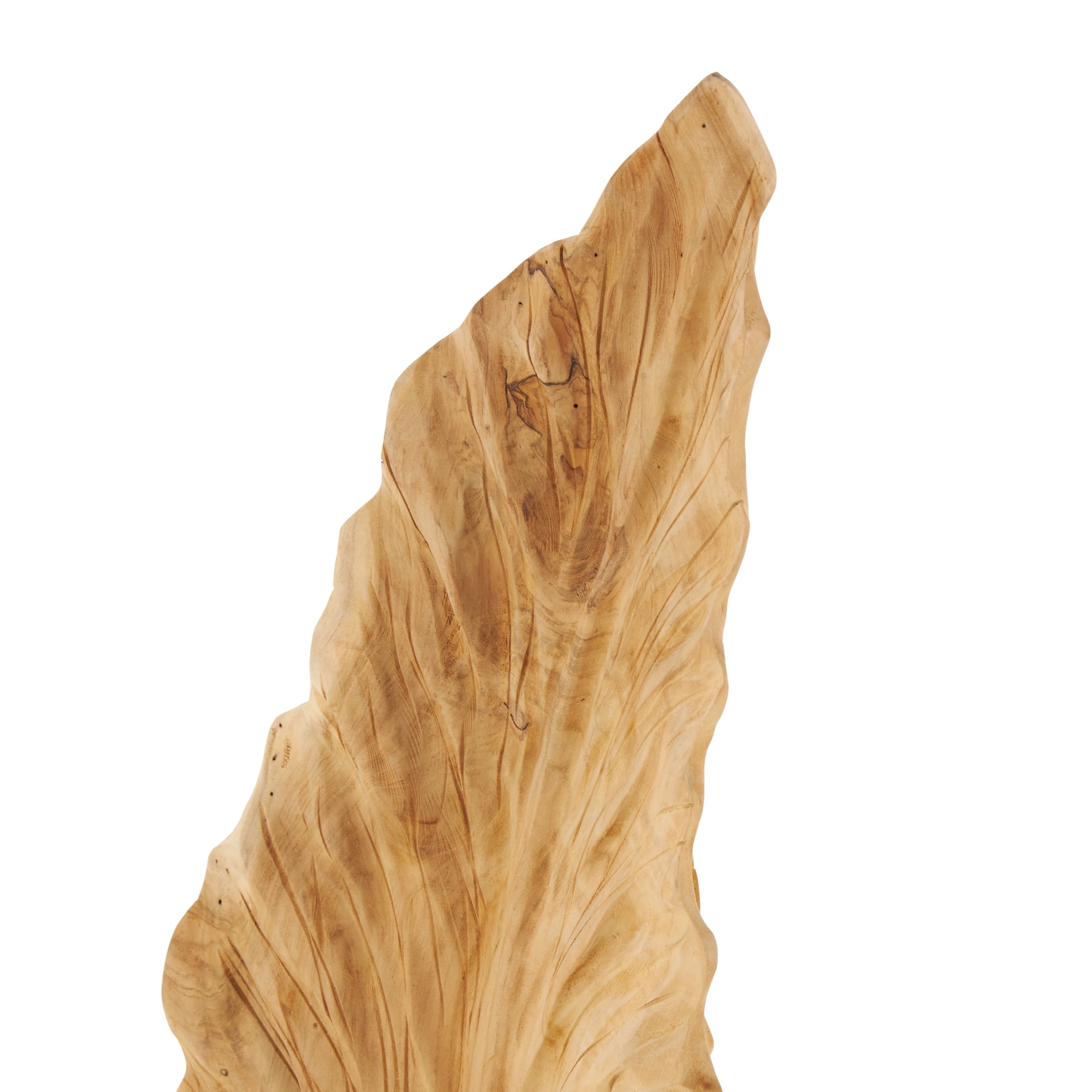 9" x 46" Brown Teak Wood Live Edge Floor Leaf Sculpture with Tree Stump Base, by DecMode