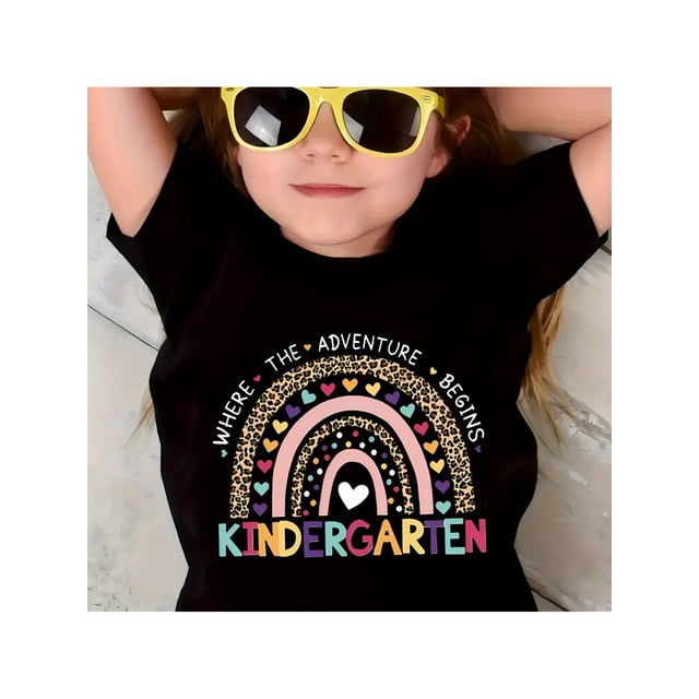 Nursery & Heart & arc Graphic Print T-shirt, Girls Spring and Summer Comfortable Fashion T-shirt, Girls outdoor Clothing