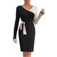 thumbnail image 2 of Blczomt Plain Womens Y2K Dress Long Sleeve Mini Party Black Bodycon V Neck Dressy Dresses, 2 of 8