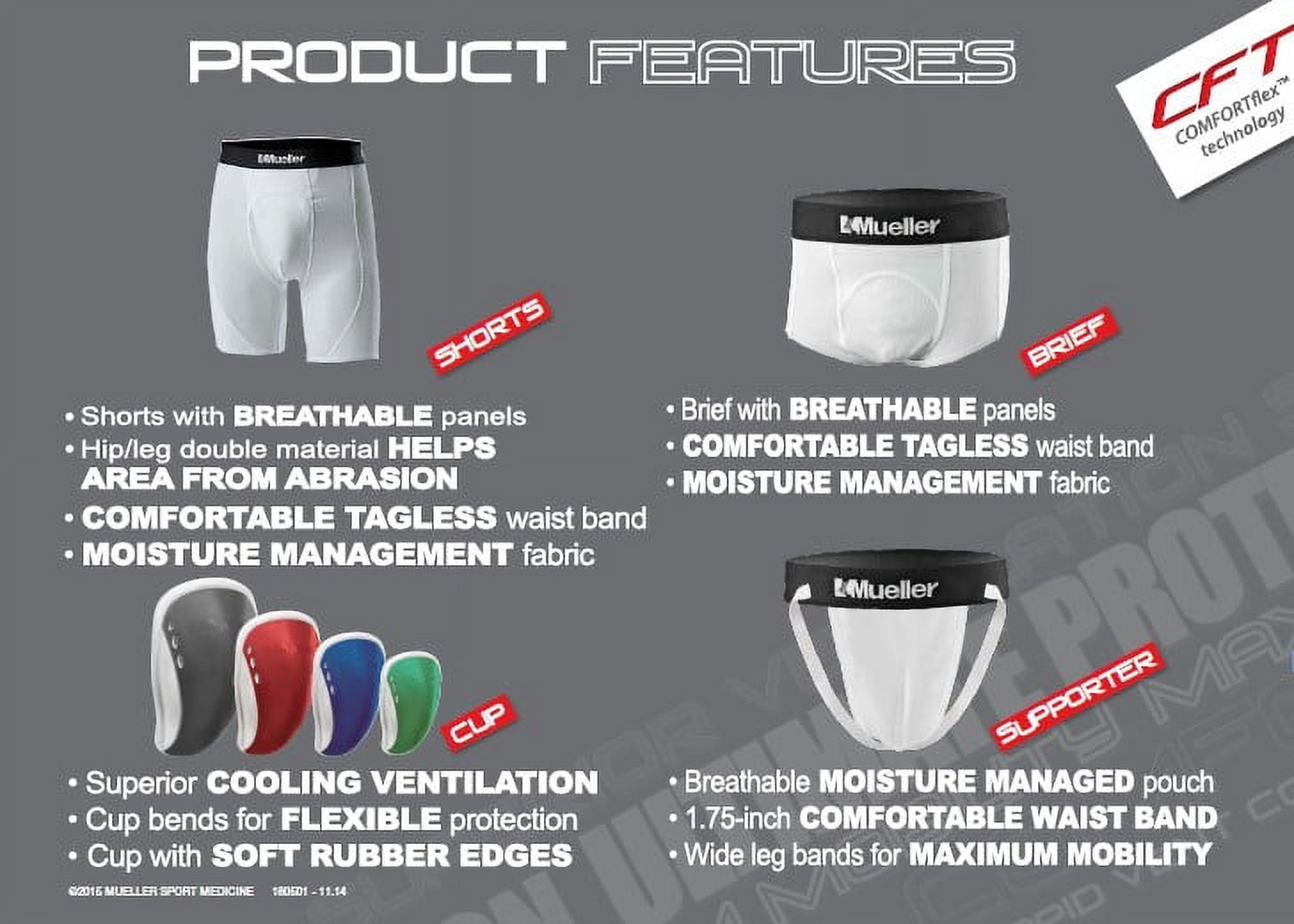 Mueller Athletic Supporter with Flex Shield Cup, White/Gray, Adult Small