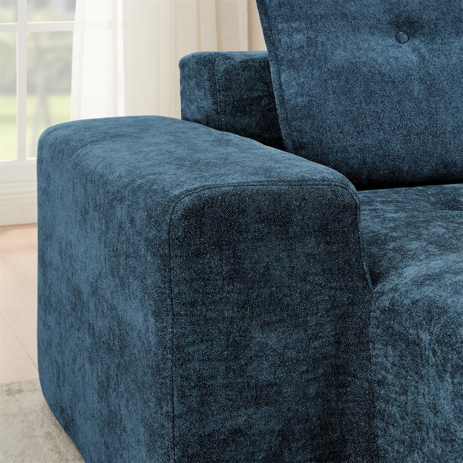 Demi Bonn 108" Modular L Shaped Sectional Sofa, Wide Deep Seat Convertible Linen Couch Set for Living Room & Office, No Assembly, Blue