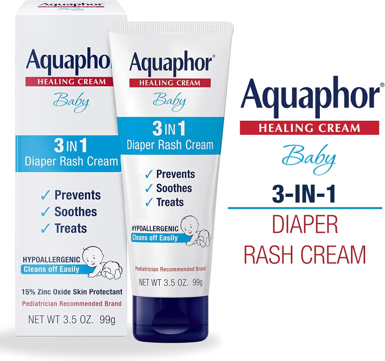 Aquaphor Baby Diaper Rash Cream, 3-in-1 Diaper Rash Relief, 3.5 Oz Tube C25
