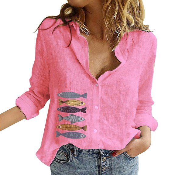 yunLCZ Women's Button Down Shirt Fashion Women's Loose Button Solid Lapel Long Sleeves T Shirt Blouse Tops