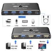 Advanced KVM Switcher for Two PC with 4k60hz HDTV compatible 4xUSB3.0 Port