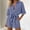 Blue, variant on Womens Summer Rompers V Neck Short Sleeve Striped Button Down Jumpsuit with Pockets