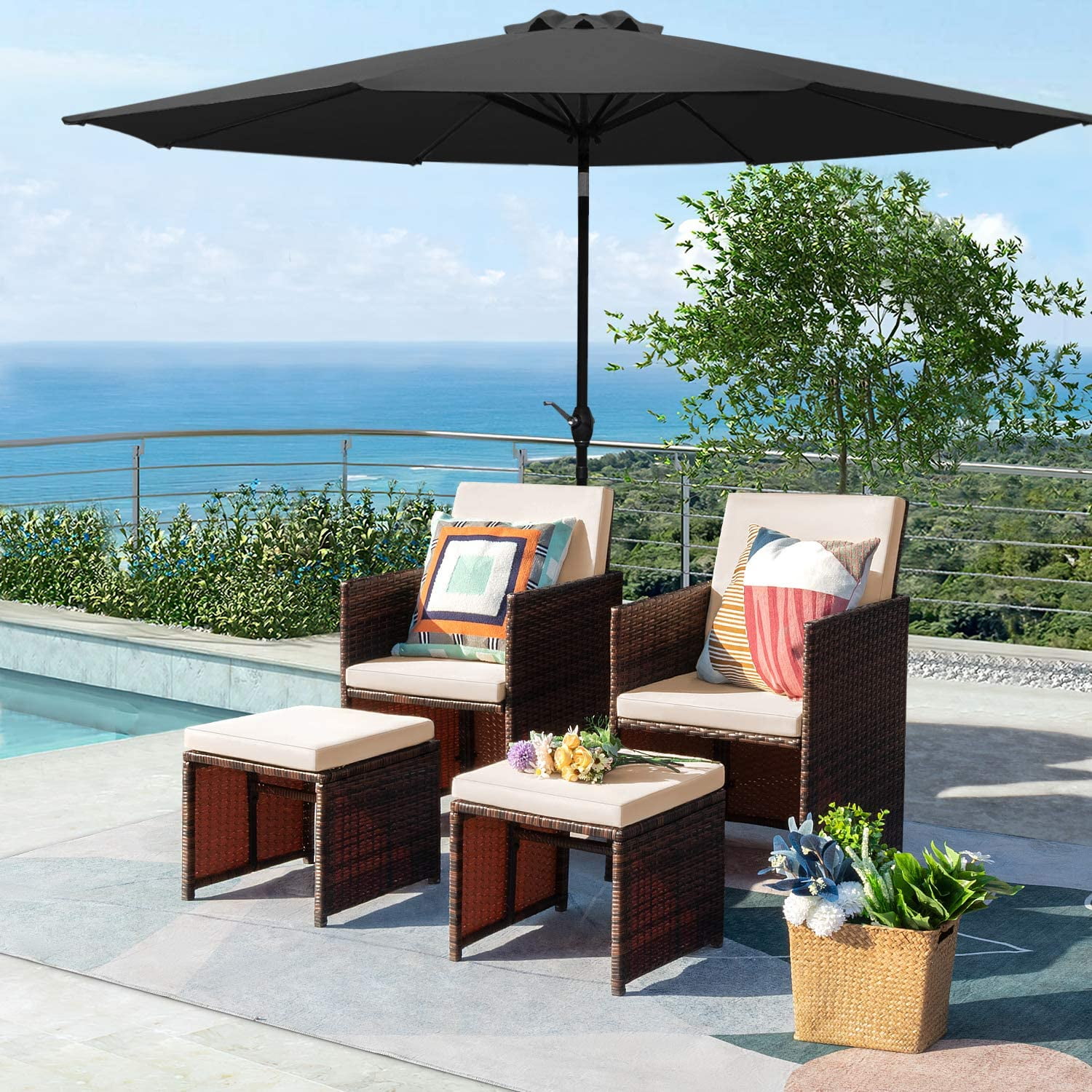 Vineego 5 Pieces Wicker Outdoor Patio Furniture Set Patio Chairs with