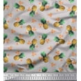 thumbnail image 1 of Soimoi Grey Poly Georgette Fabric Peach Floral & Pineapple Fruits Print Sewing Fabric Yard 42 Inch Wide, 1 of 1