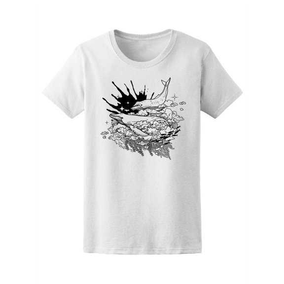 Graphic Whales Flying T-Shirt Women -Image by Shutterstock, Female Medium