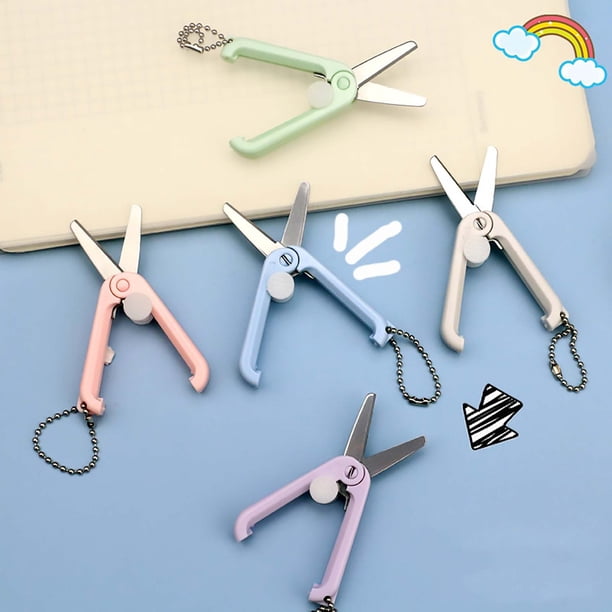 Tijeras telescópicas portátiles plegables Tijeras de viaje Cuchilla de acero inoxidable Mango de plástico Mini bolsillo tamaño 6,2 cm para oficina Manualidades en casa Azul