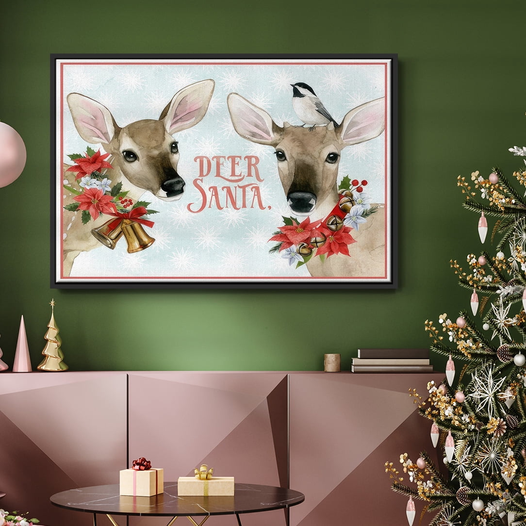 Deer Christmas Collection A - Framed Gallery Wrapped Holiday Canvas - 25 x 37 - Black Frame