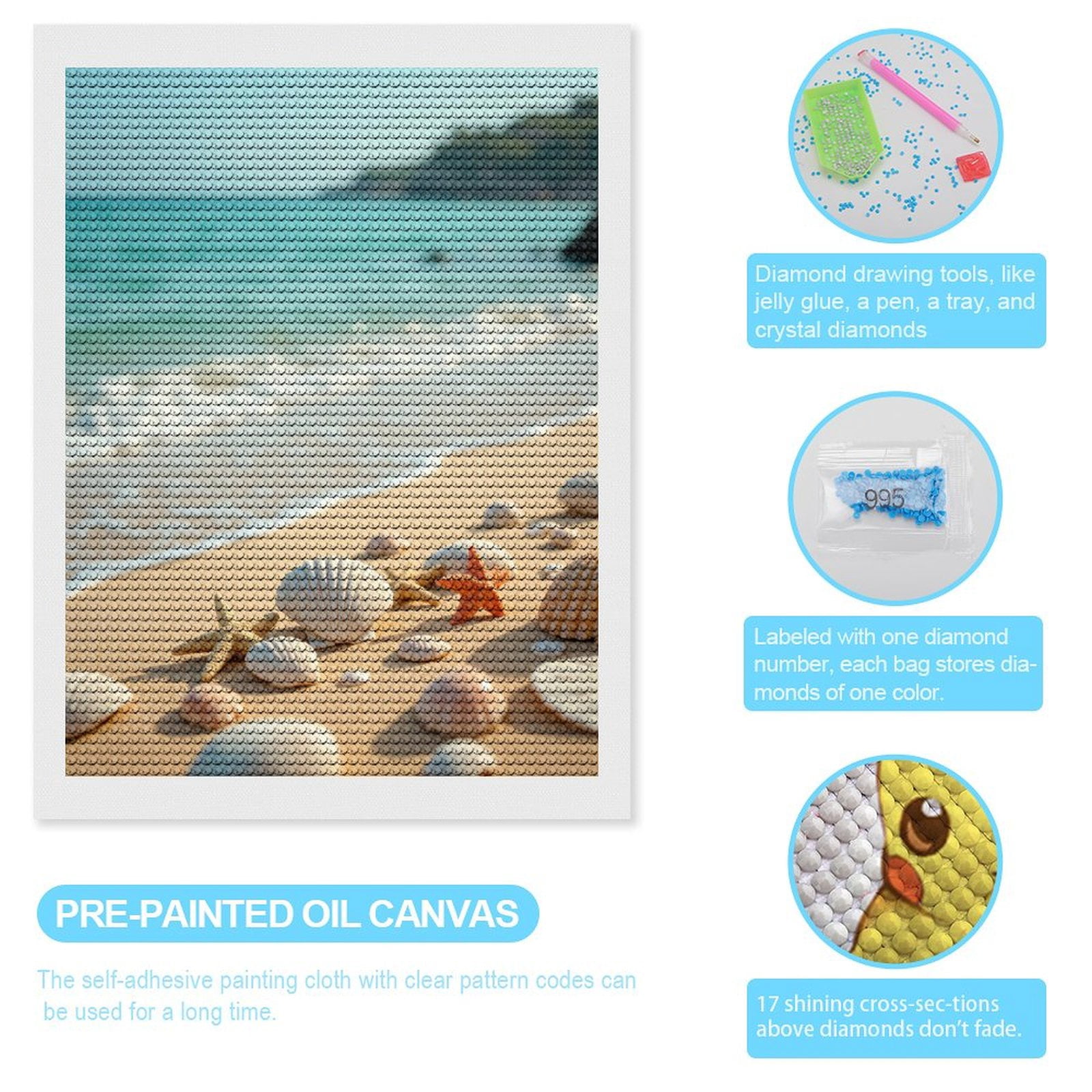 Diamond Art Kits for Adults - Beach Shells Starfish Serene Shore 5d Diamond Painting for Adults, Diamond Art for Adults Beginners, Frameless Diamond Painting Kits for Adults for Home Wall Decor