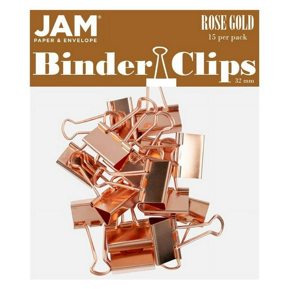 JAM Paper Colorful Binder Clips, Medium, 1 1/4 inch (32 mm), Rose Gold, 15/Pack