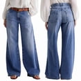thumbnail image 1 of Jeans de Pierna para Mujer, Cintura Media, Holgados, con Decoración Vaquera Lavada Azul L, 1 of 9