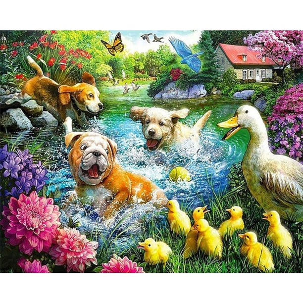Kits de pintura de diamante 5D DIY taladro redondo completo Pug perro pato mosaico artesanal (B4887) Sywqhk Decoración hogareña