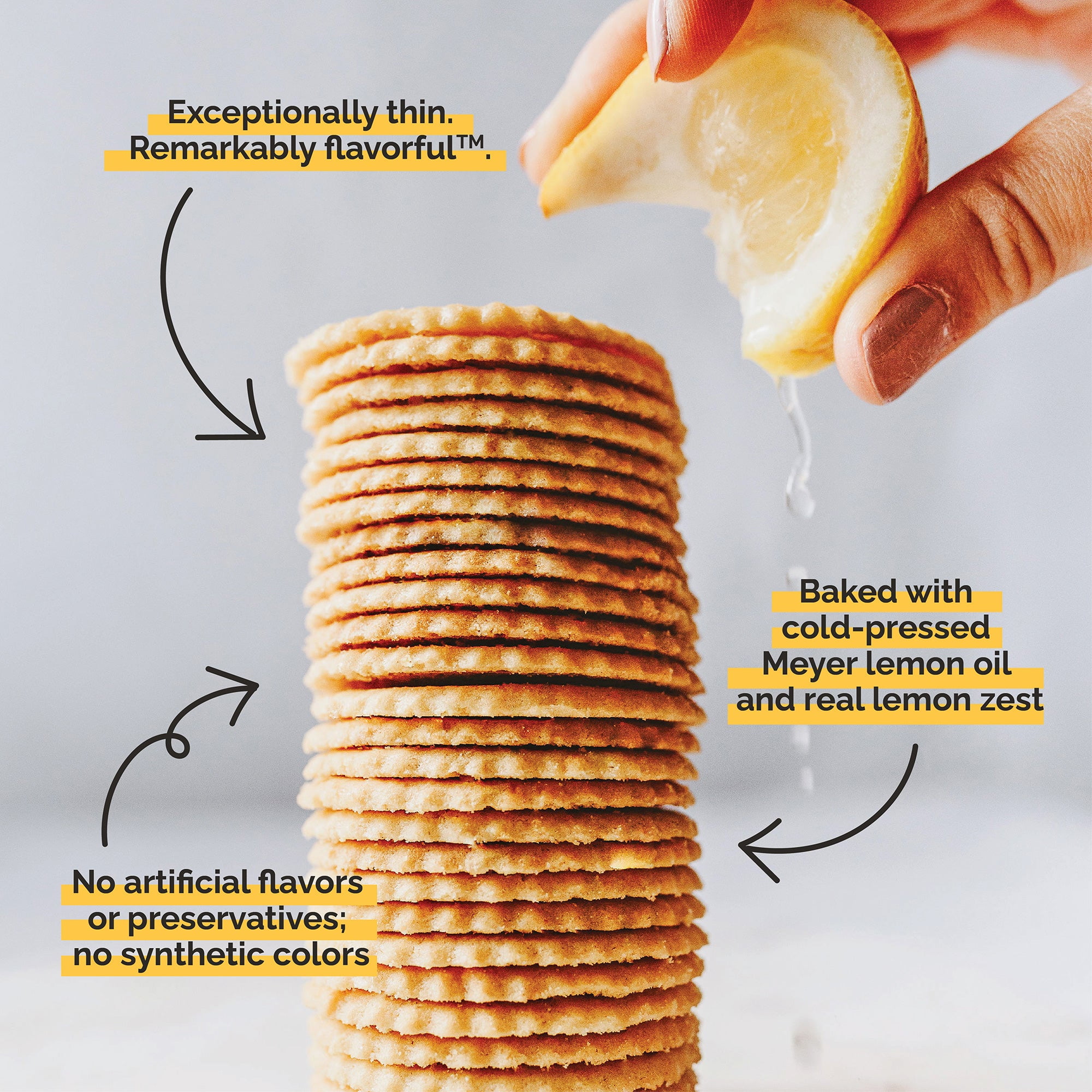 Pack of 6, Dewey's Bakery Meyer Lemon Cookie Thins, 9 oz