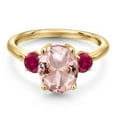 thumbnail image 3 of Gem Stone King 2.82 Ct Peach Nano Morganite Red Created Ruby 18K Yellow Gold Plated Silver Ring, 3 of 6