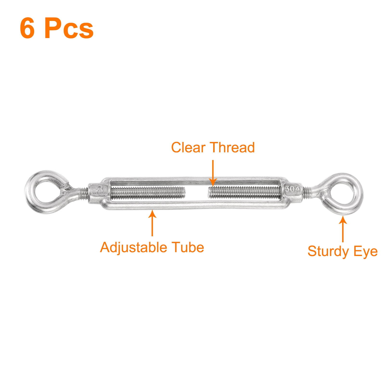 Cable Tensioning Turnbuckle M10 Eye & Eye Turnbuckles – 304 Stainless Steel, 9-14 Inch Adjustable, Pack Of 6 For Cable & Rope Tensioning Adjustable Rigging Hardware - View #4