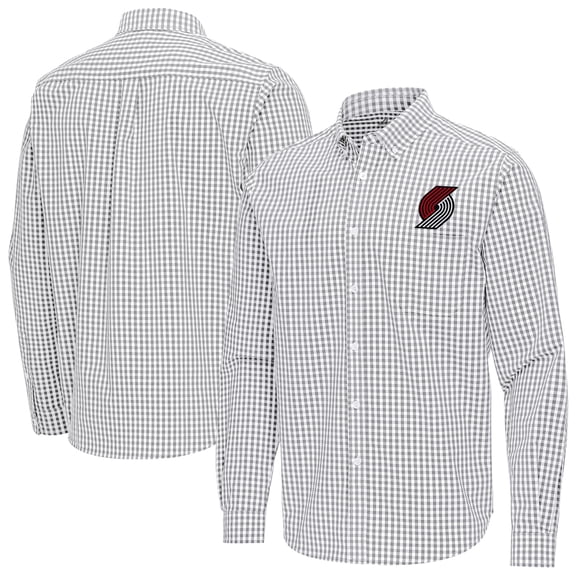 Men's Antigua Gray Portland Trail Blazers Ellis Woven Tri-Blend Button-Down Shirt