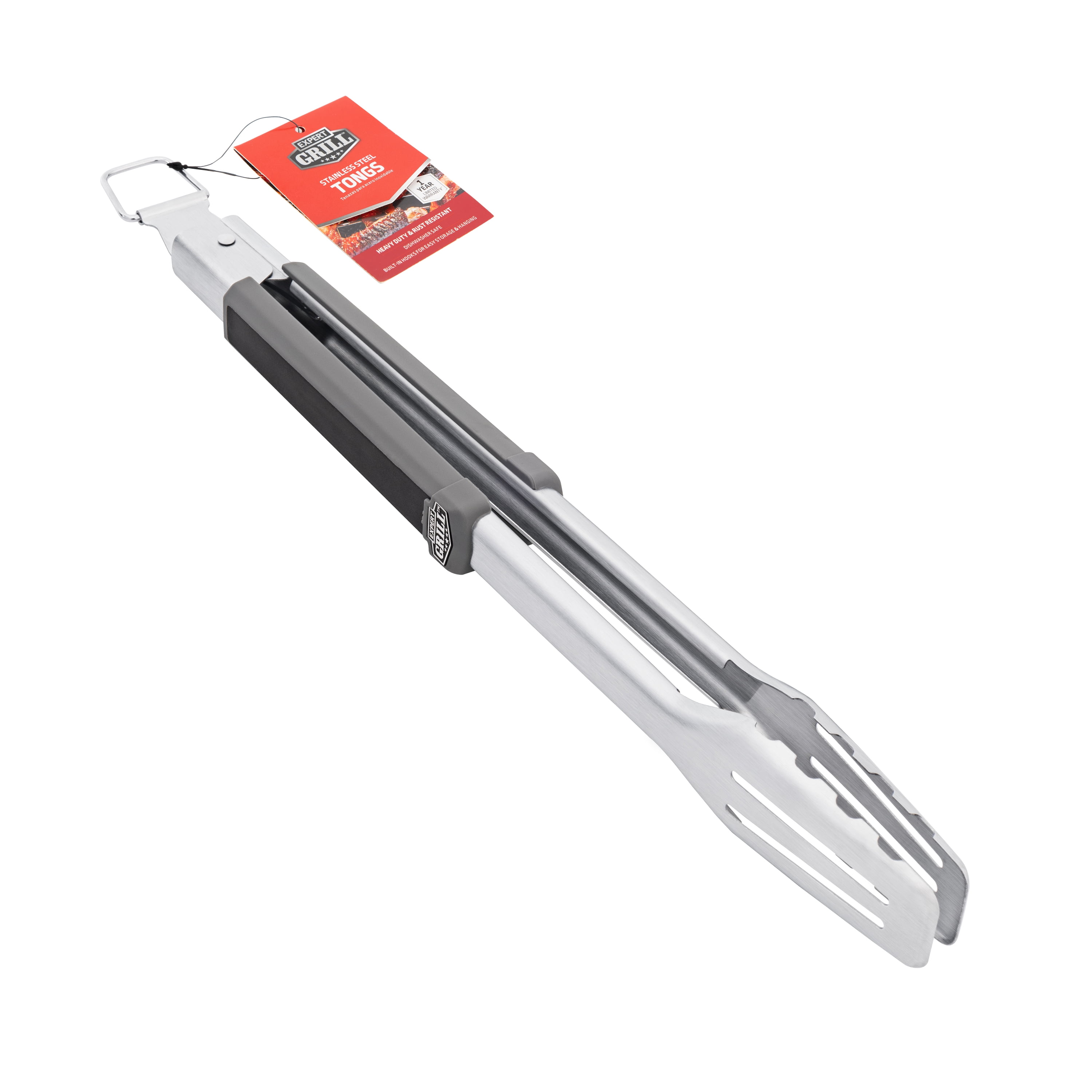 Expert Grill Stainless Steel Grill Tongs, Black & Gray