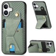 thumbnail image 1 of For iPhone 16 Plus Case K-Shaped Kickstand Leather+PC+TPU Phone Cover - Green, 1 of 5