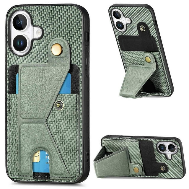 For iPhone 16 Plus Case K-Shaped Kickstand Leather+PC+TPU Phone Cover - Green
