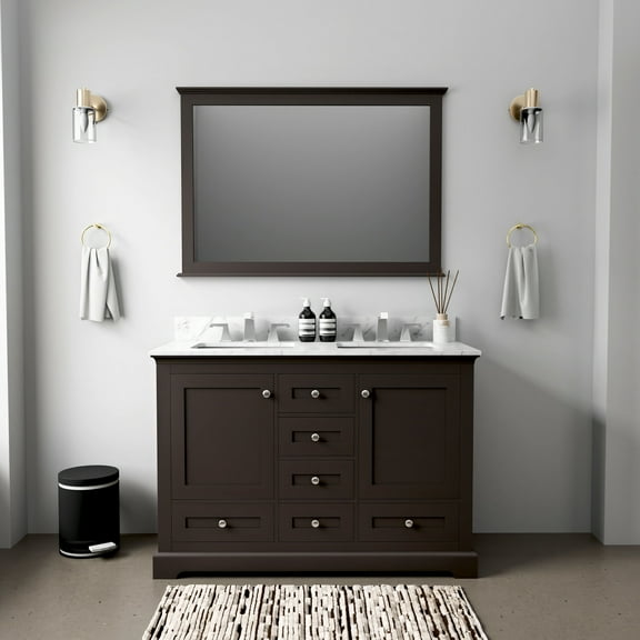 Tybee 48 in W x 22 in D Espresso Double Bath Vanity and Carrara Marble Top