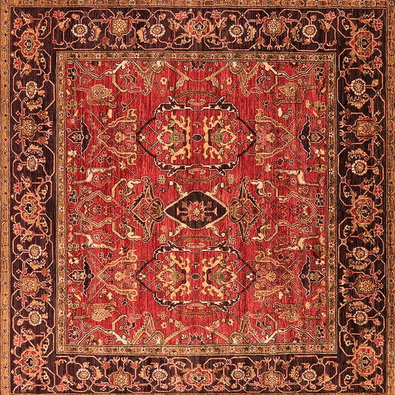 Ahgly Company Indoor Square Oriental Orange Industrial Area Rugs, 8' Square
