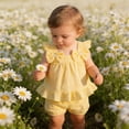 thumbnail image 4 of HOWPAY Baby Girl Outfits Summer Solid Color Sleeveless Crew Neck Tops and Wide Leg Shorts Outfit Causal Comfy 2 Piece Sweatsuits Set Yellow, 4 of 6