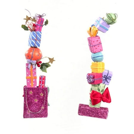 Kurt Adler 2ct Glittered Stacked Gifts Christmas Ornament Set 6" - Pink/Blue