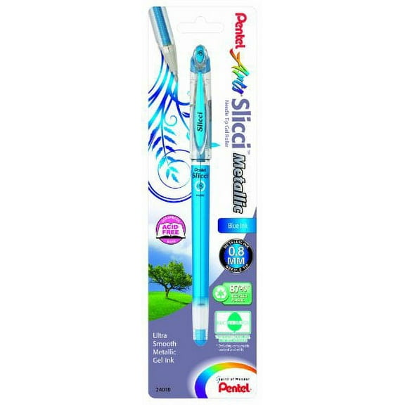 Pentel Arts Slicci Metallic 0.8 mm Needle Tip Gel Pen, Metallic Blue Ink, 1 Pack (BG208BPMC)