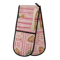 Yayeee Double Oven Mitt Kitchen Heat Resistant Baking 35" x7" Quilted Glove, Gingerbread Houses