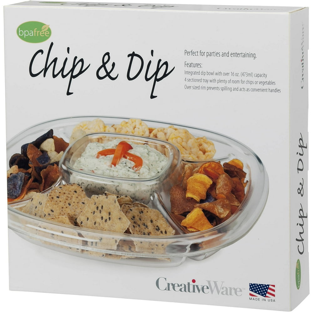 CreativeWare Clear Plastic 4Sectioned Chip and Dip Server Walmart