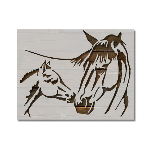 Mare Foal Mom and Baby Horse Pony Stencil Template Reusable 8.5 x 11 for Painting on Walls, Wood, Etc. By Stencilville