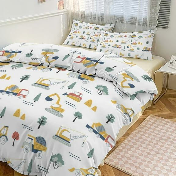 Cartoon Engineering Car Duvet Cover Set Bedding Set Polyester Quilt Cover for Bedroom Decoration