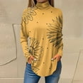thumbnail image 2 of TQWQT Cowl Neck Tops for Women Plus Size Floral Printed Tunic Top Long Sleeve Loose Fit Shirt Fall Mockneck T-Shirts Curved Hem Graphic Tee Yellow 2XL, 2 of 5