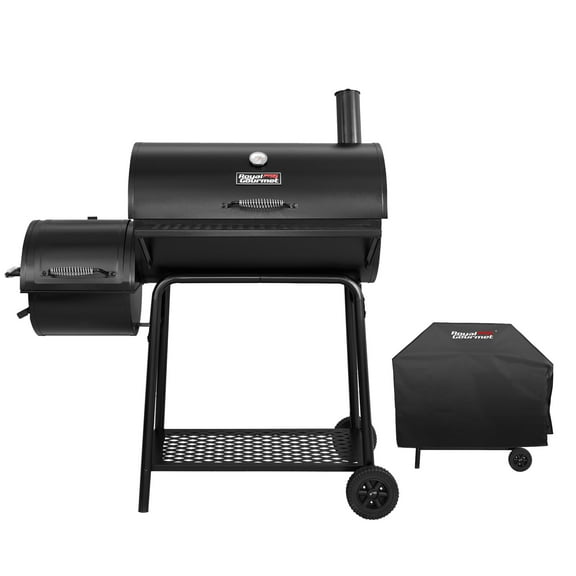 Royal Gourmet CC1830FC 28" Charcoal Grill with Offset Smoker, With Cover,855 Sq. In. Cooking Area, Front Shelf,Charcoal Grill for Outdoor Grilling and Backyard Cooking, Black