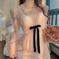 thumbnail image 1 of Camisones de seda satinada con tirantes finos para mujer, ropa de dormir de encaje, vestido dulce con lazo, lencería Sexy, camisón de malla para el hogar, 1 of 5