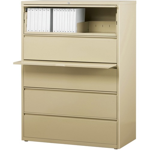 Lorell Lateral File - 5-Drawer 42" x 18.6" x 67.7" - 5 x Drawer S for File - Legal, Letter, A4 - Lateral - Rust Proof, Leveling Glide, Interlocking, Ball-bearing Suspension, Label Holder - Putty - Re - image 5 of 5