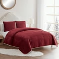 thumbnail image 2 of My Texas House Quinn Savvy Red Pick Stitch Stripe Velvet 3-Piece Quilt Set, King, 2 of 5