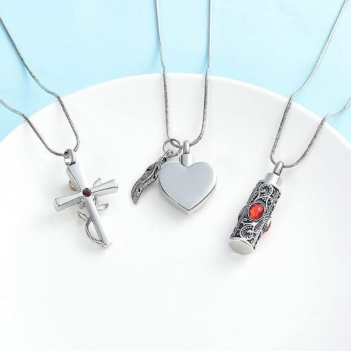 3 Pack Cylinder Cross Heart Cremation Jewelry for Ashes 3 Pieces Urn Necklace for Women Men Loved One Keepsake Memorial Mini Urn Holder