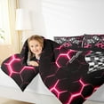 thumbnail image 4 of Manfei Racing Flag Bedding Comforter Set 2pcs for Boys, Neon Pink Honeycomb Twin Comforter Sets, Black White Plaid Bedding Set, Lightweight Room Decor, 4 of 8