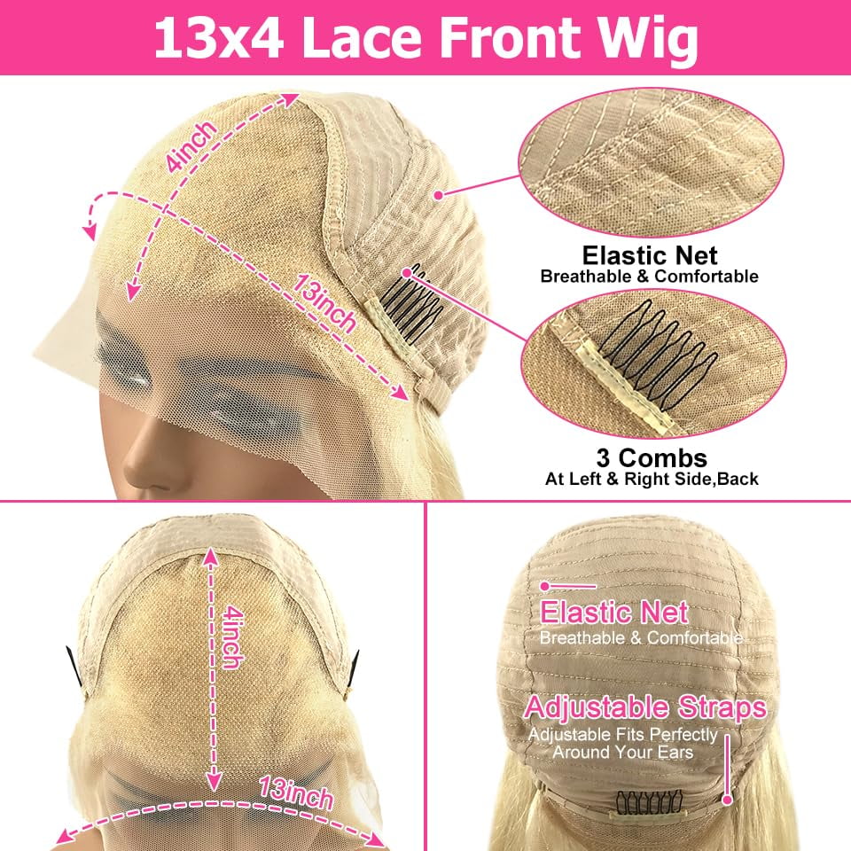 Mscathy Layered Straight Beige Ombre Hightlight Wigs Human Hair Ash Blonde 13x4 HD Transparent Lace Front Wig Human Hair 180% Density Pre Plucked Natural Hairline Remy Human Hair Wig With Baby Hair