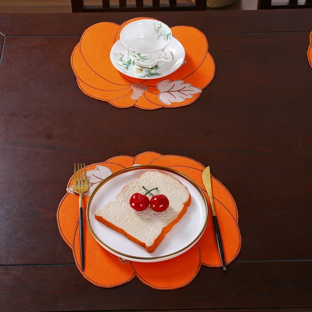 Juego de 4 manteles individuales de Halloween, manteles individuales redondos de color naranja, decoraciones de otoño para cocina y mesa de café de comedor.