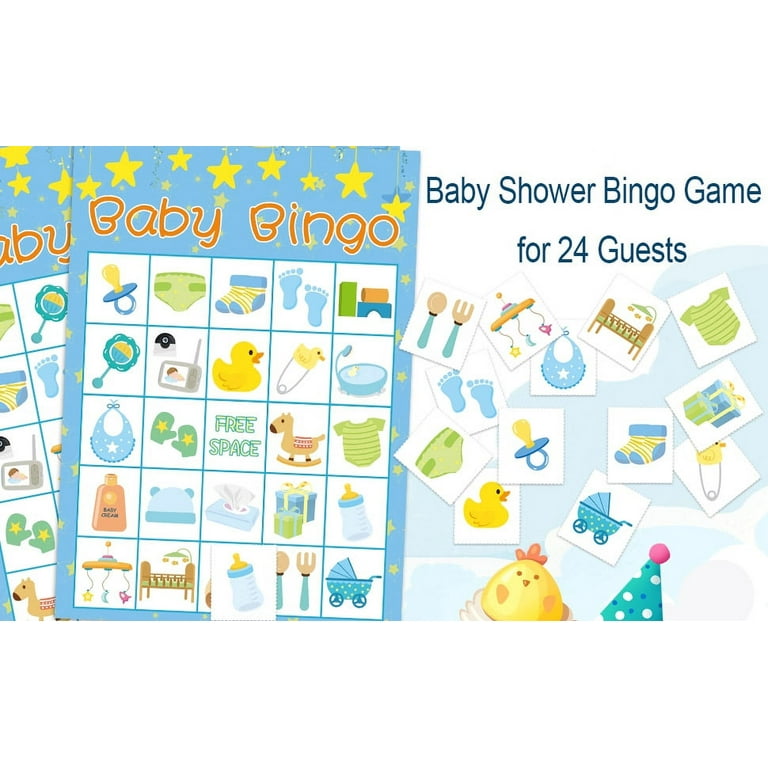 Boy Baby Shower Bingo Game - 24 Guests Party Game Supplies
