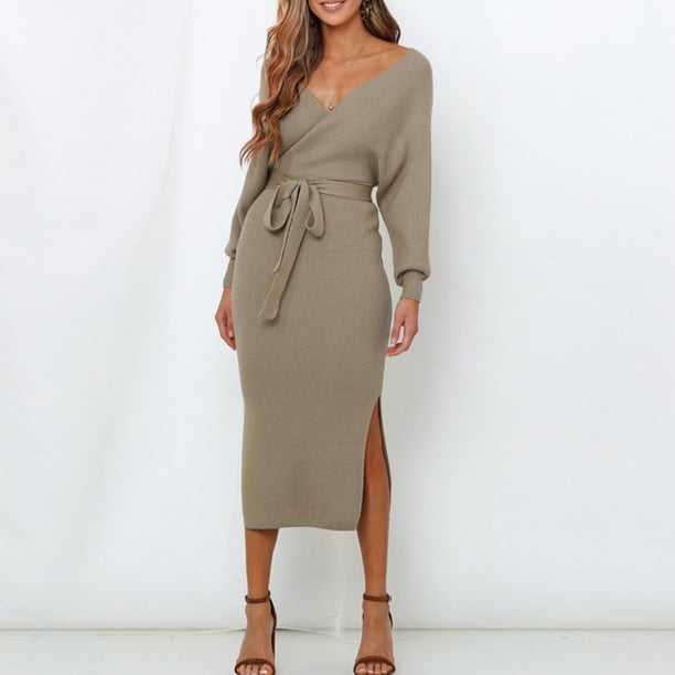 Señora otoño e invierno vestido elegante Batwing manga Sexy ceñido al cuerpo traje de calle Hugtrwg Para estrenar