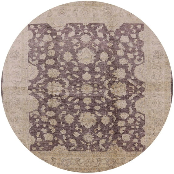 Ahgly Company Indoor Round Mid-Century Modern Dark Almond Brown Oriental Area Rugs, 4' Round