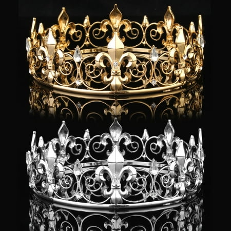 Meigar Full Circle Men's Crown Imperial Medieval Tiara Fleur De Lis Gold King Crown Pageant Party