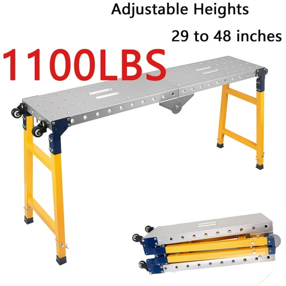 1100LBS Portable Workbench Table,65" x 12" Adjustable Work Table with 5-Speed Height 29" -48" Sturdy Carbon Steel Metal Work Bench, Versatile Work Tables for Shop Garage Construction