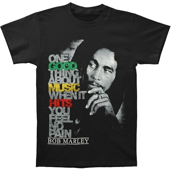 Bob Marley Men's Good Music Hits Lyric T-Shirt Black Small